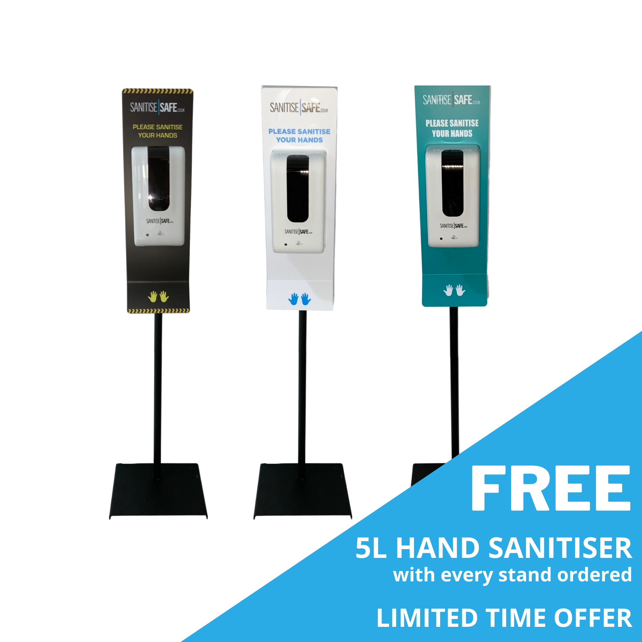 Sanitise Safe® Free-Standing Hand Sanitiser Station | Touch-less Automatic | Refillable |  Zero Alcohol